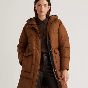 EVERLANE The ReNew Long Puffer in Chestnut color